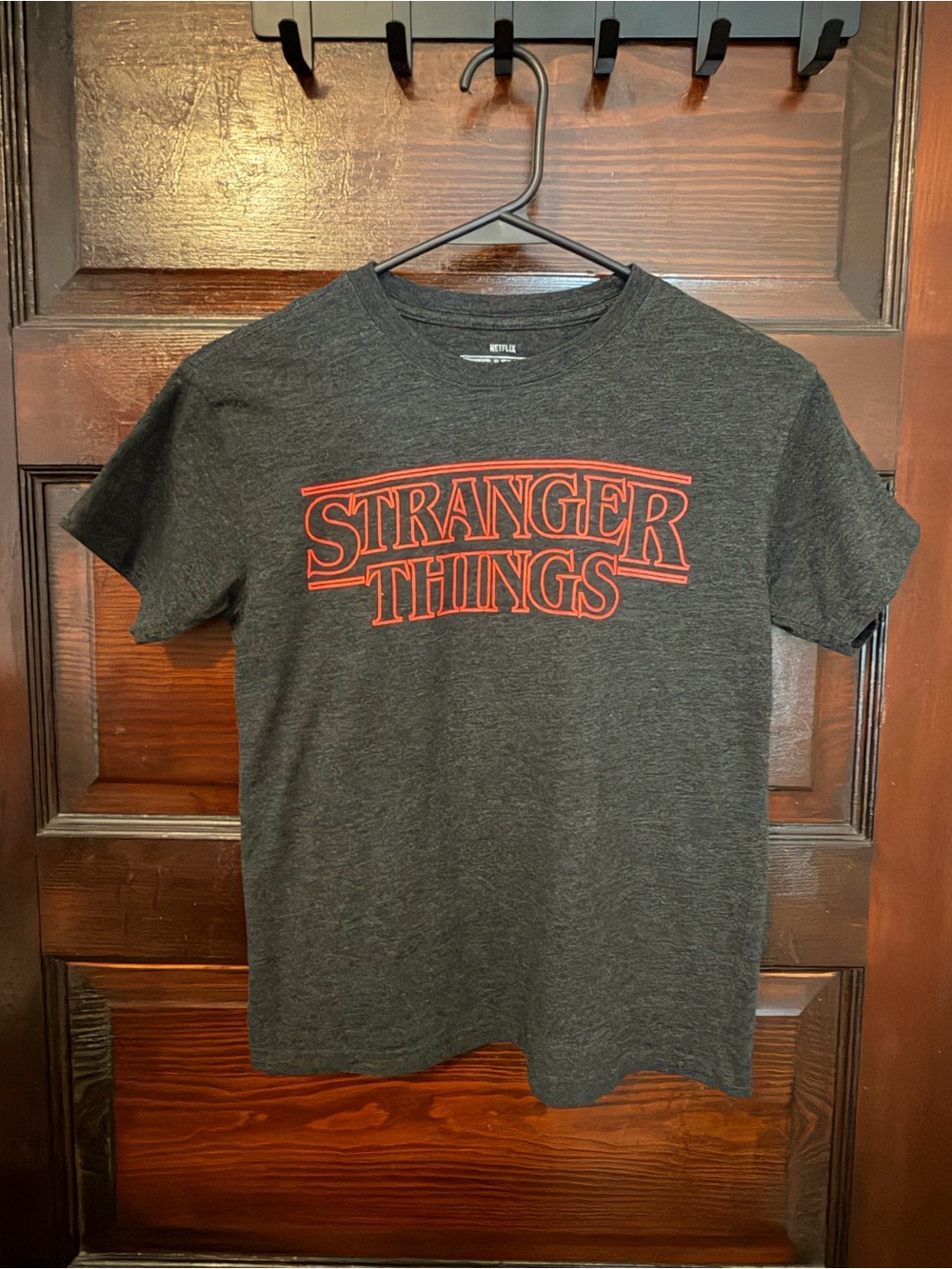 Netflix Stranger Things Dark Gray Short-Sleeve Tee with Red Logo